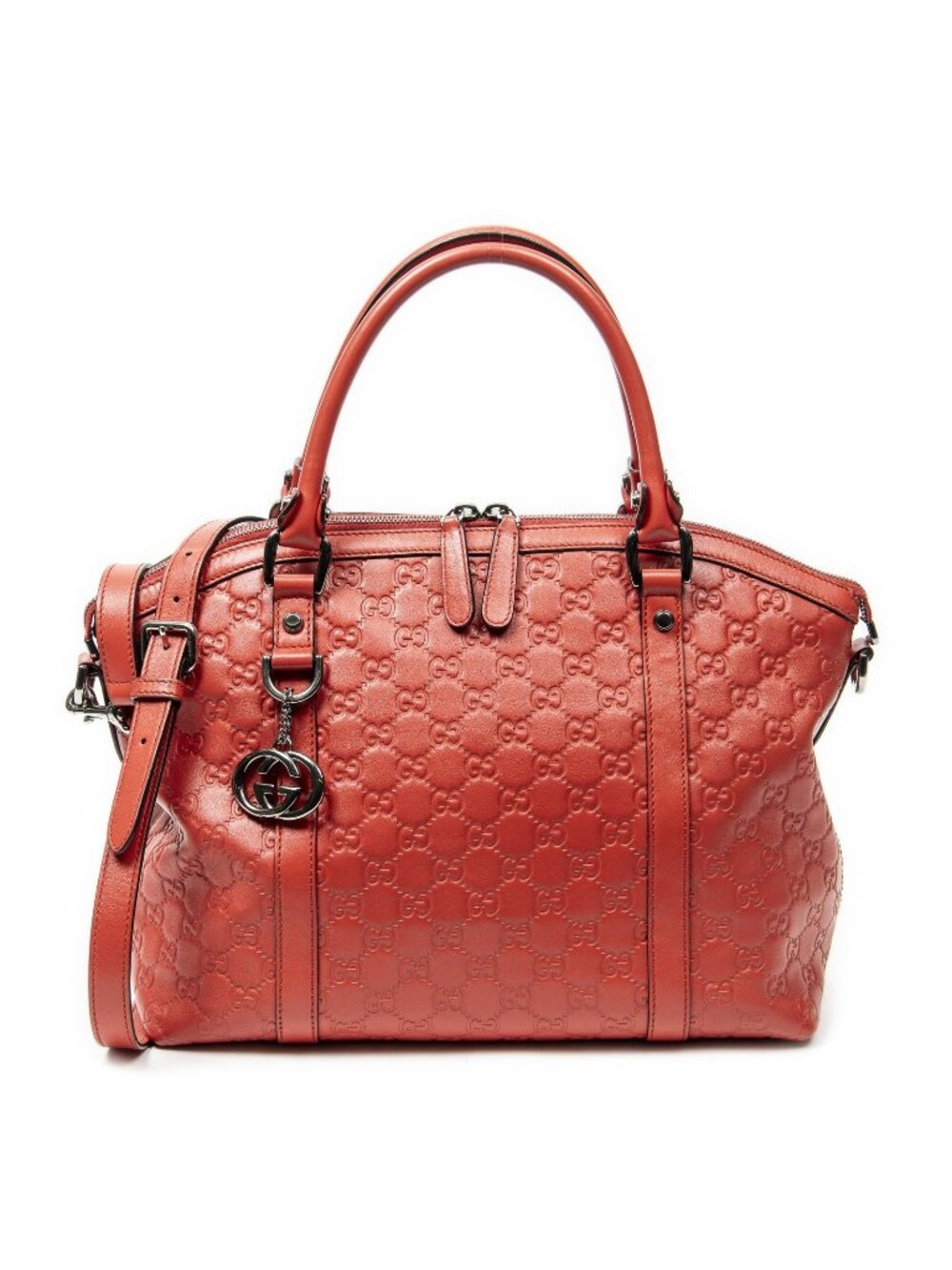 Gucci Medium Shape GG Charm Dome Satchel Red Guccissima